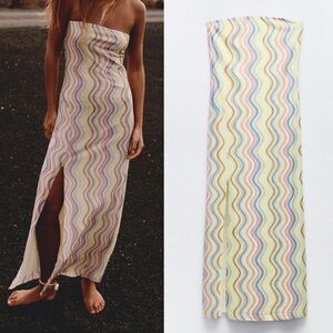Zara Pastel Multicolor Strapless Midi Dress